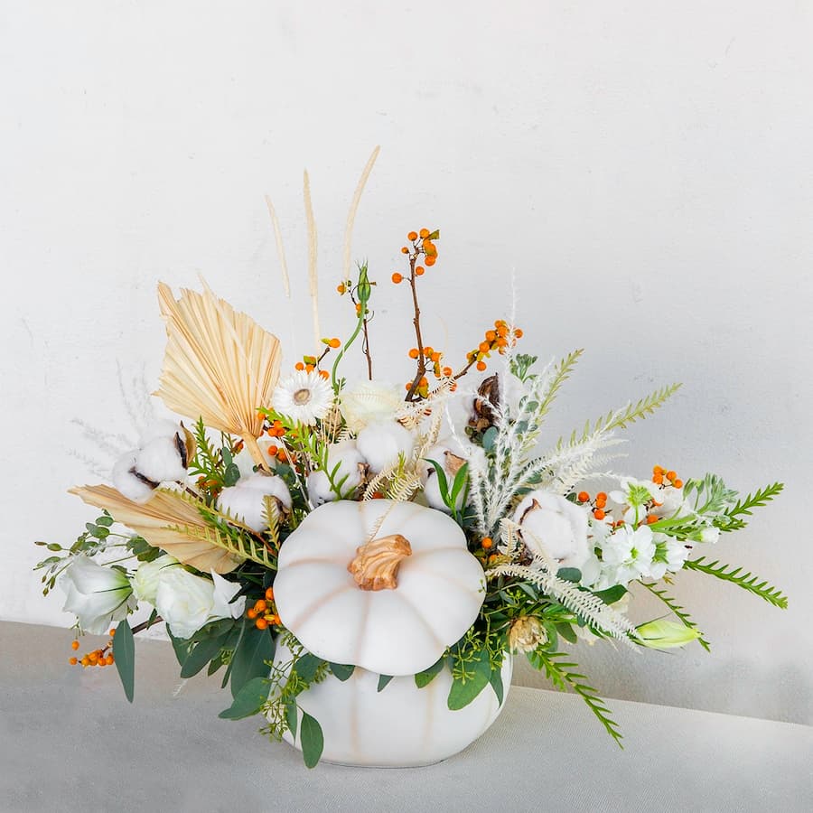 White Pumpkin Flower Arrangement/Floral Centerpiece