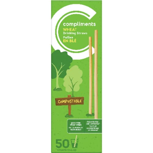 Compostable Wheat Drinking Straws 50 EA | Compliments.ca
