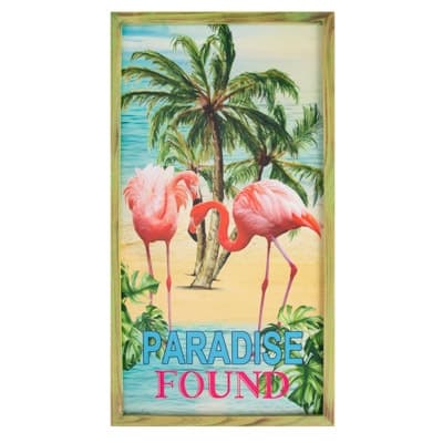 Wood Paradise Found Flamingo Sign - Globe Imports