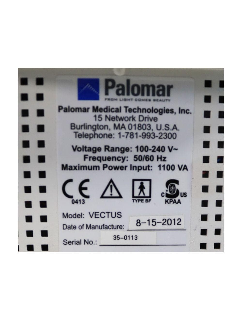 2012 Palomar Vectus 810nm Diode Laser Device System Cynosure Parts Unit ...