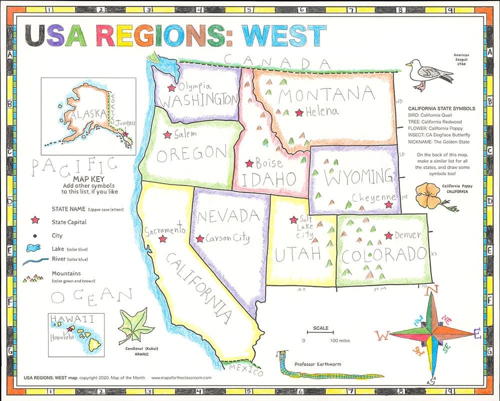 West Region Map Outline Western States Label Me Map