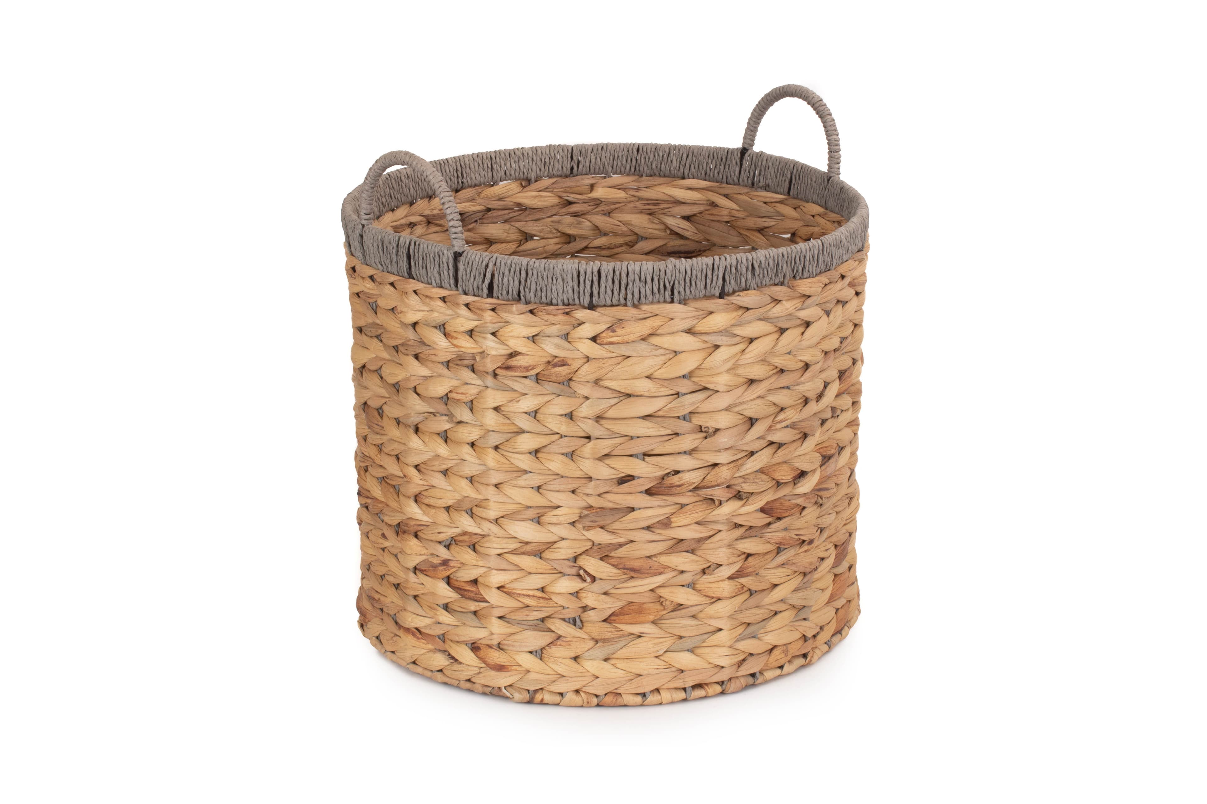 Round Water Hyacinth Storage Baskets With Grey Rope Border Set 2 ...