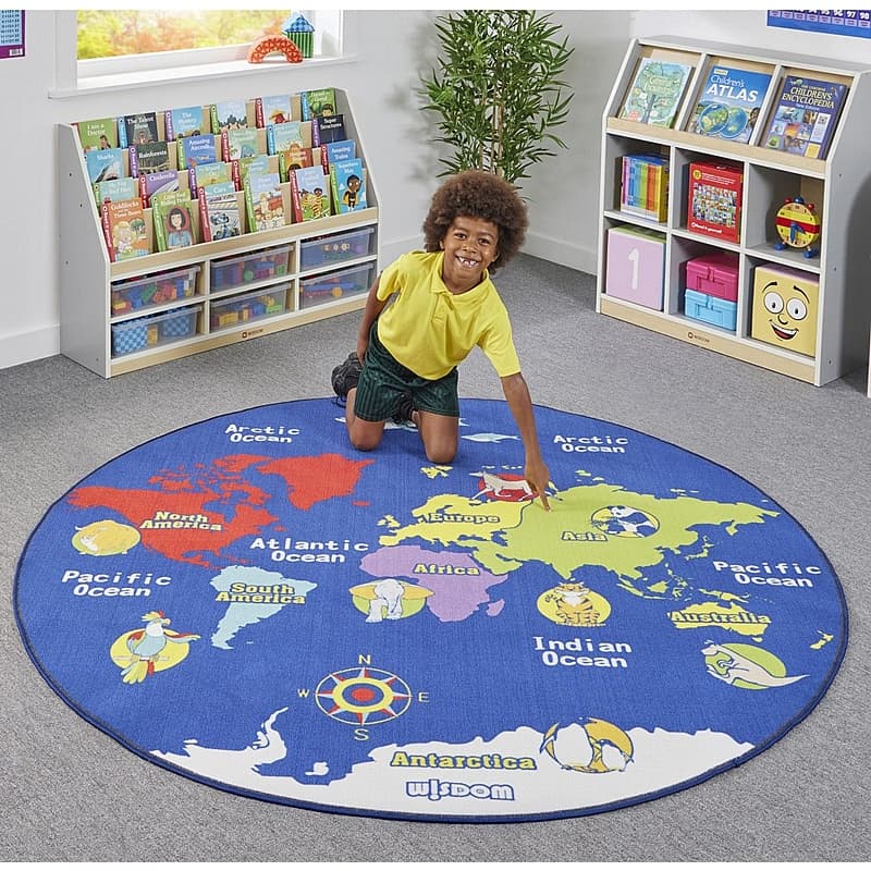 World Map Round Learning Carpet from our School Carpets, Mats & Rugs range.