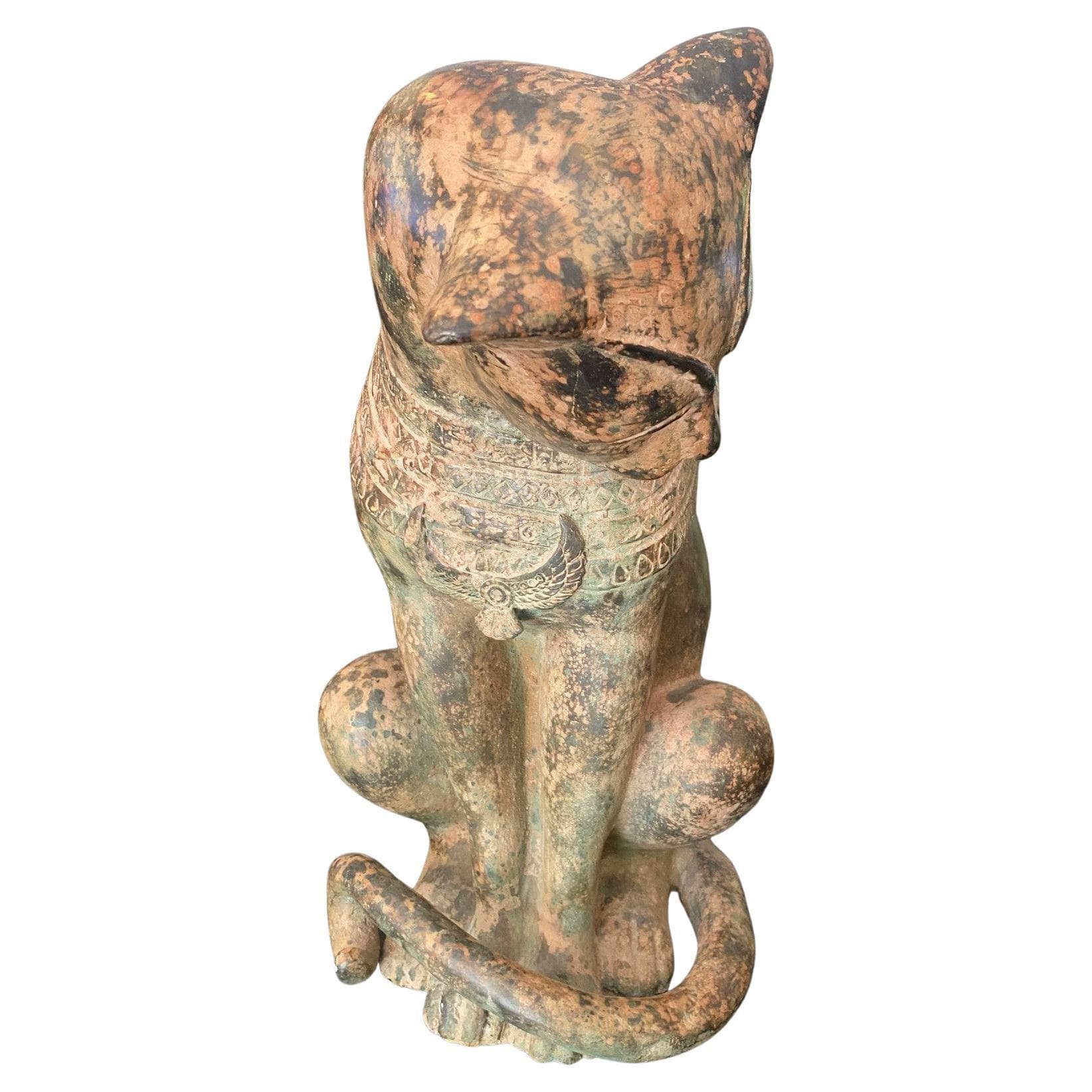 Large Rare Art Deco Bronze Egyptian Cat Goddess Bastet Sculpture Statue ...