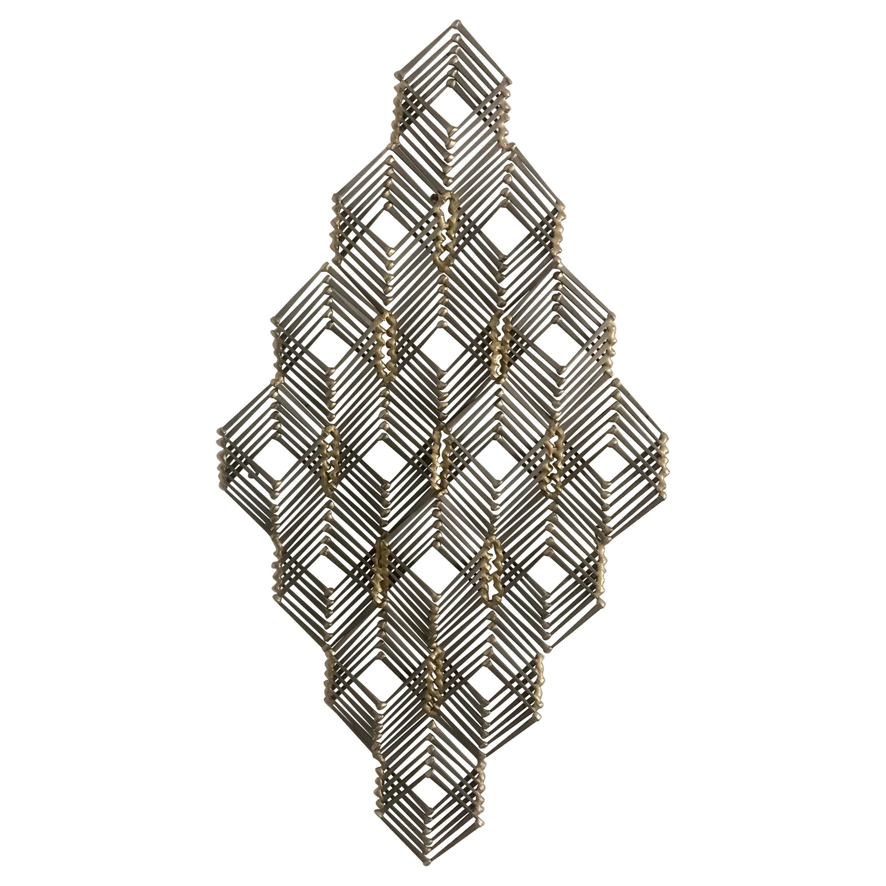 Mid Century Mix-Metal Geometric Wall Sculpture at 1stDibs