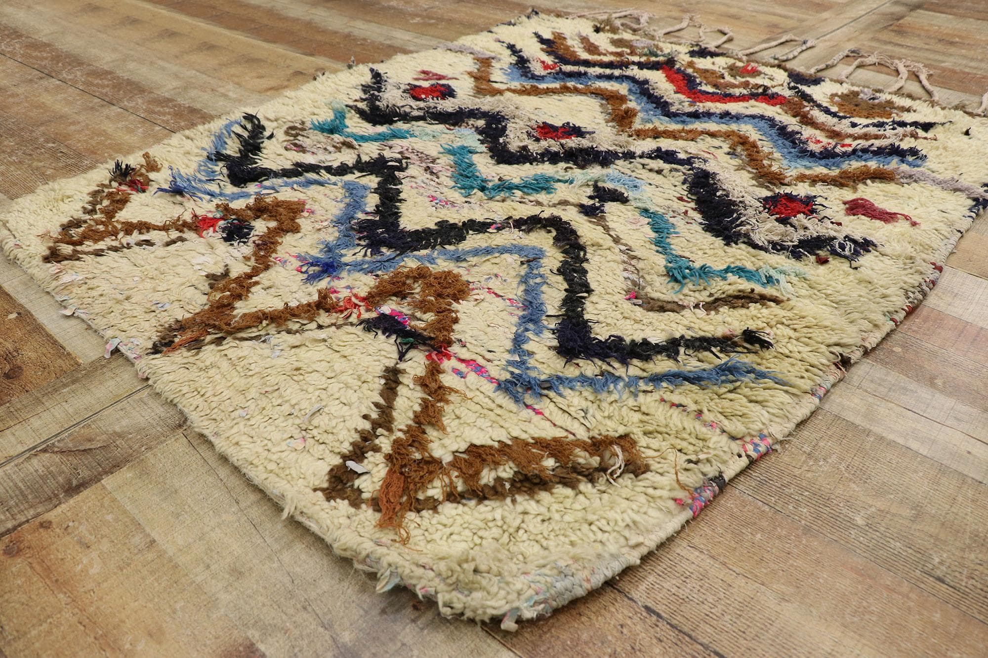 Vintage Boucherouite Moroccan Rag Rug, Cozy Boho Meets Wabi-Sabi For ...