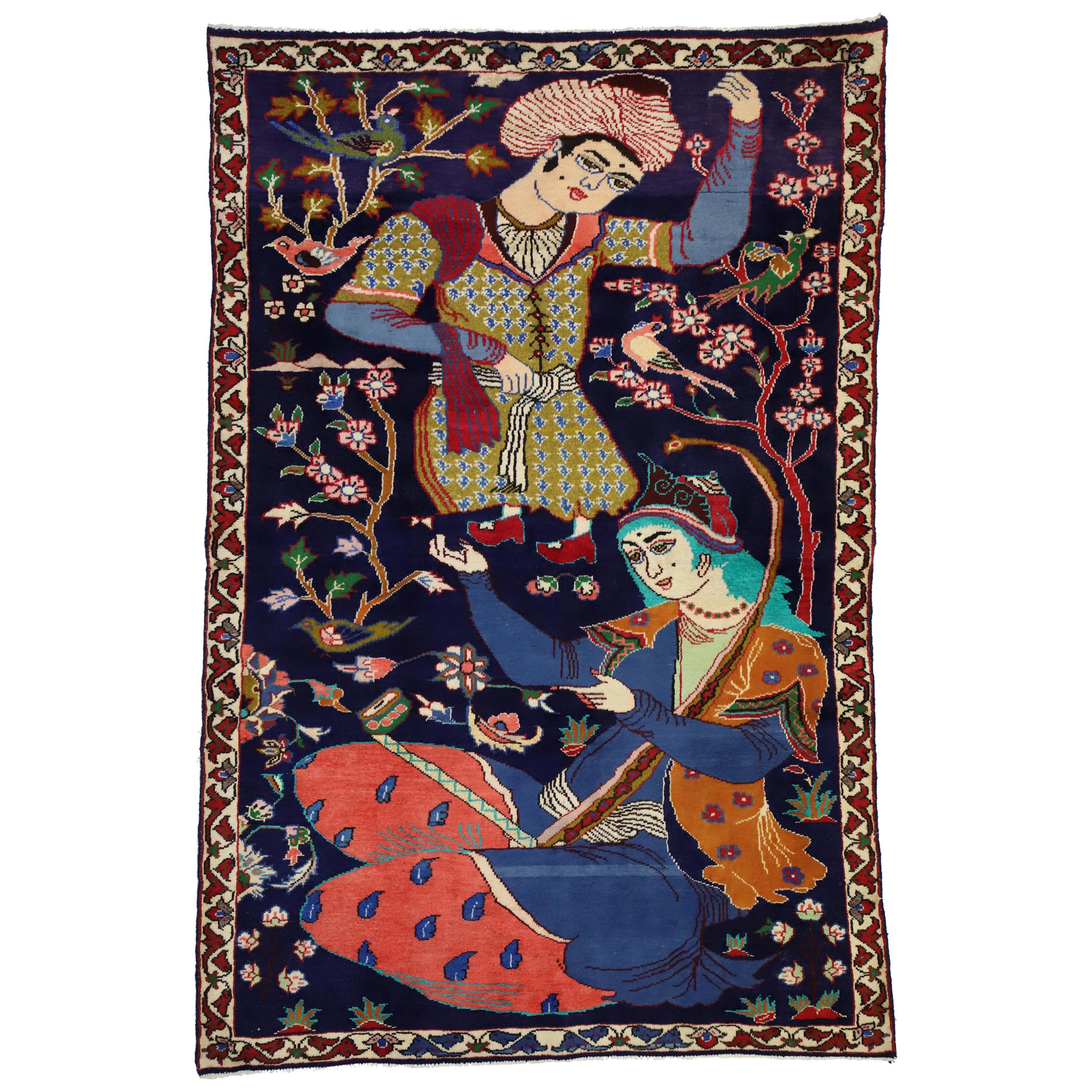 Vintage Persian Shiraz Pictorial Rug, Wall Hanging, Persian Tapestry ...