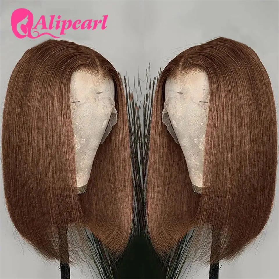 Chocolate Brown Lace Front Human Hair Wigs Straight Transparent ...