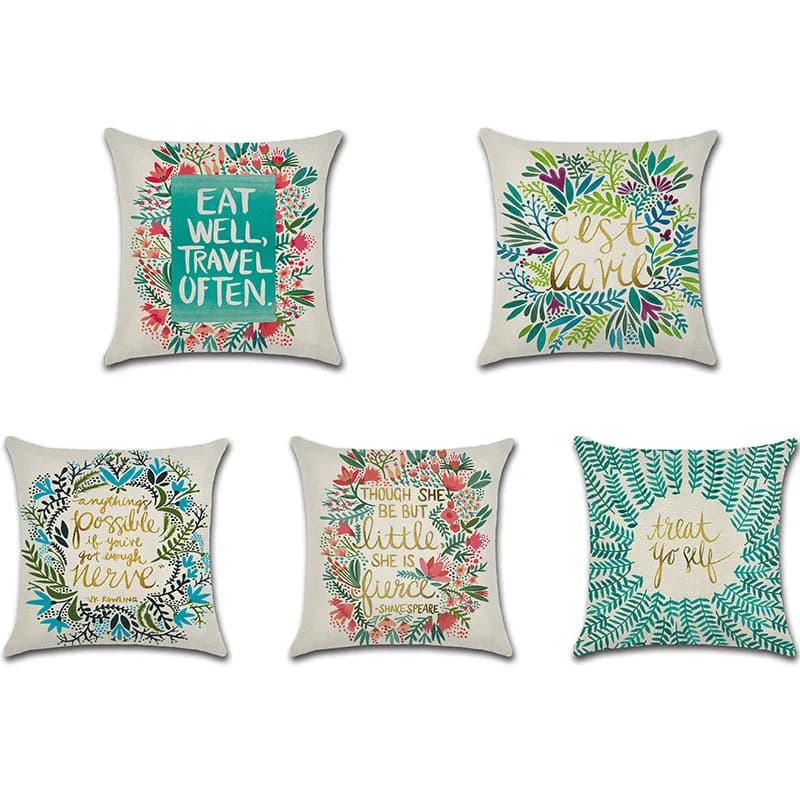 Tropical Flower Cotton Linen Pillow Case Funny Letter Pillow Cover ...
