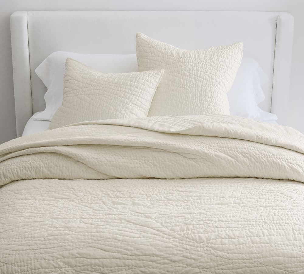 White Belgian Flax Linen Handcrafted Quilt | Pottery Barn