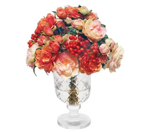 Faux Rose in Square Glass Vase | Artificial Flowers | Pottery Barn