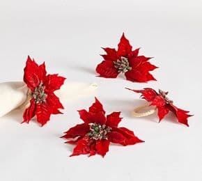 Velvet Poinsettia Napkin Rings - Set of 4 | Pottery Barn