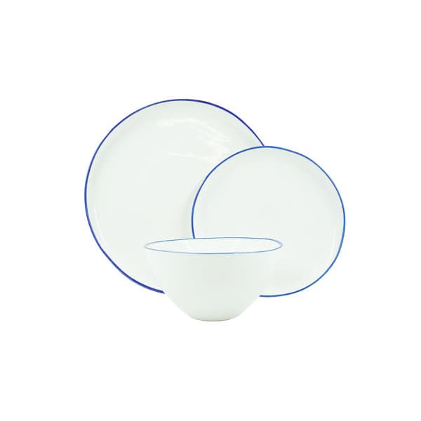 Canvas Home Abbesses Blue Rim 3 Piece Dinnerware Set, Service For 1 ...