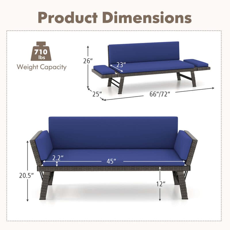 Ebern Designs Outdoor Convertible Sofa Daybed With Adjustable Armrests ...