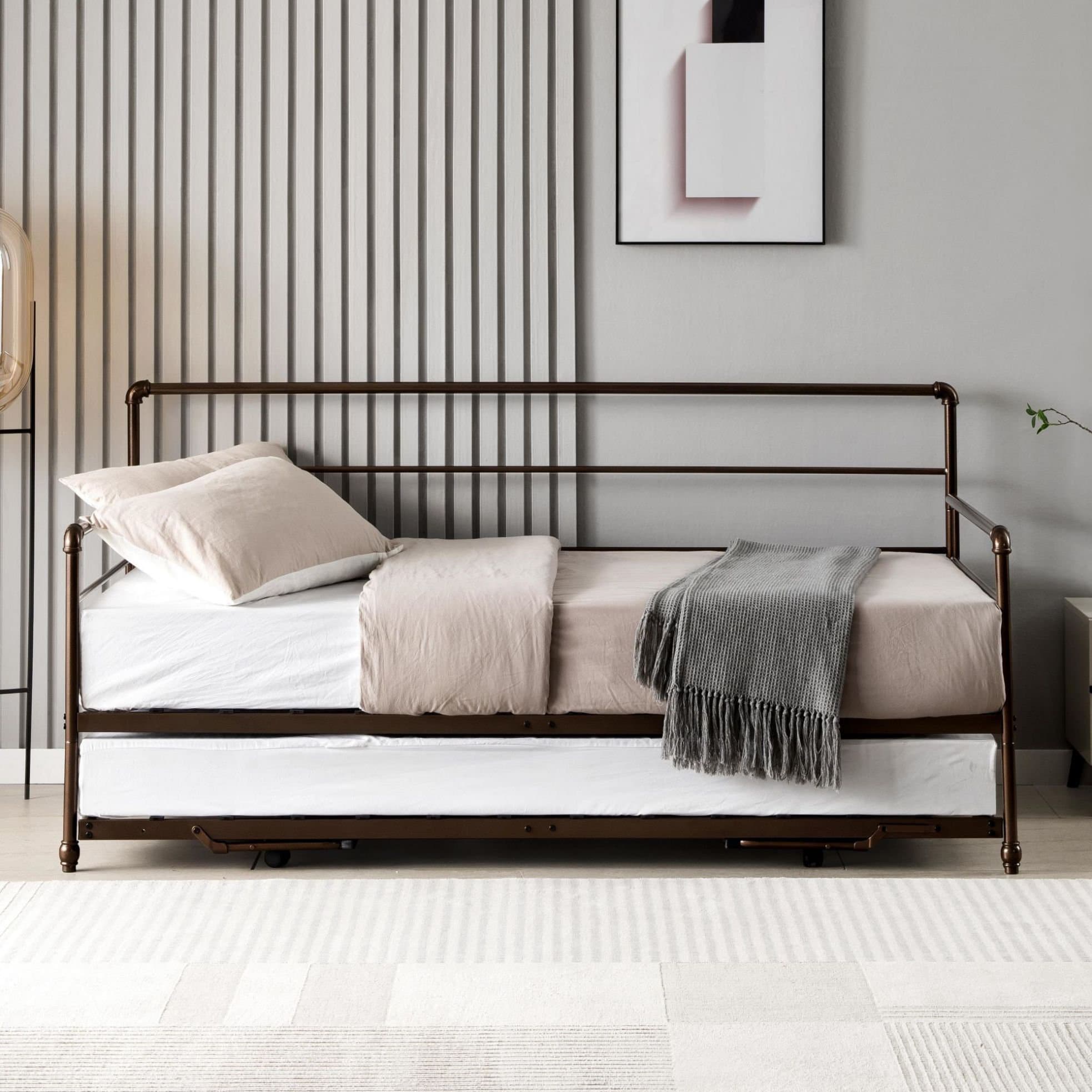 Williston Forge Joliee Steel Metal Daybed with Pop Up Trundle Beds ...