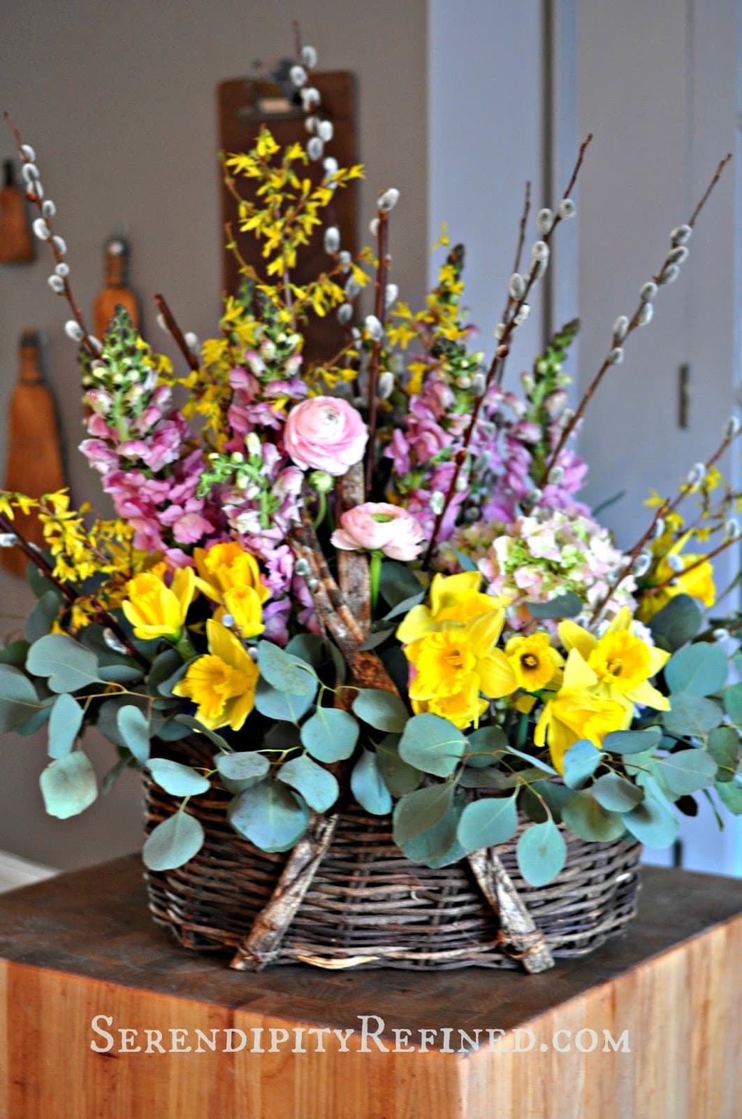 Serendipity Refined Blog: Spring Flower Basket Easter Table Centerpiece