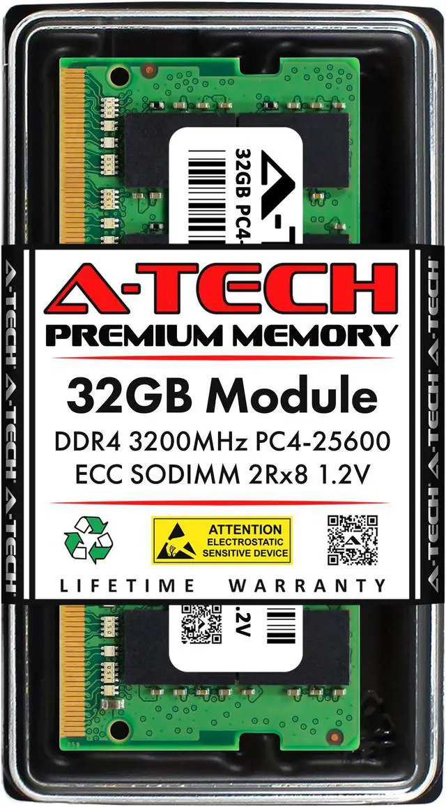 A-Tech 32GB DDR4 3200 MHz ECC SODIMM PC4-25600 ECC Unbuffered SO ...