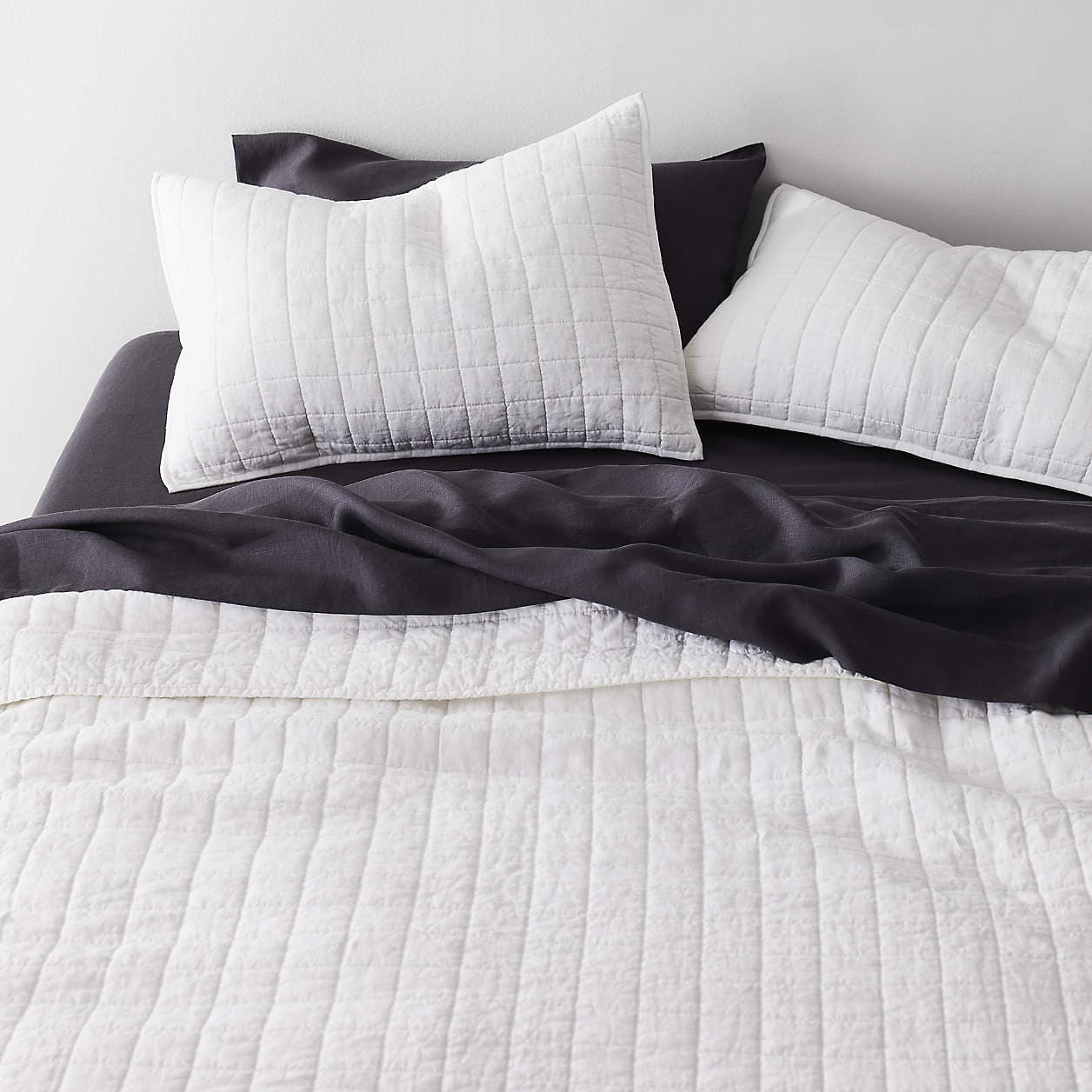 Warm White Belgian Flax Linen Quilt King | Crate & Barrel