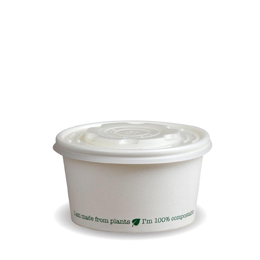 BioPak White CPLA Lid To Fit 8oz Squat Soup Containers (Case of 1,000)