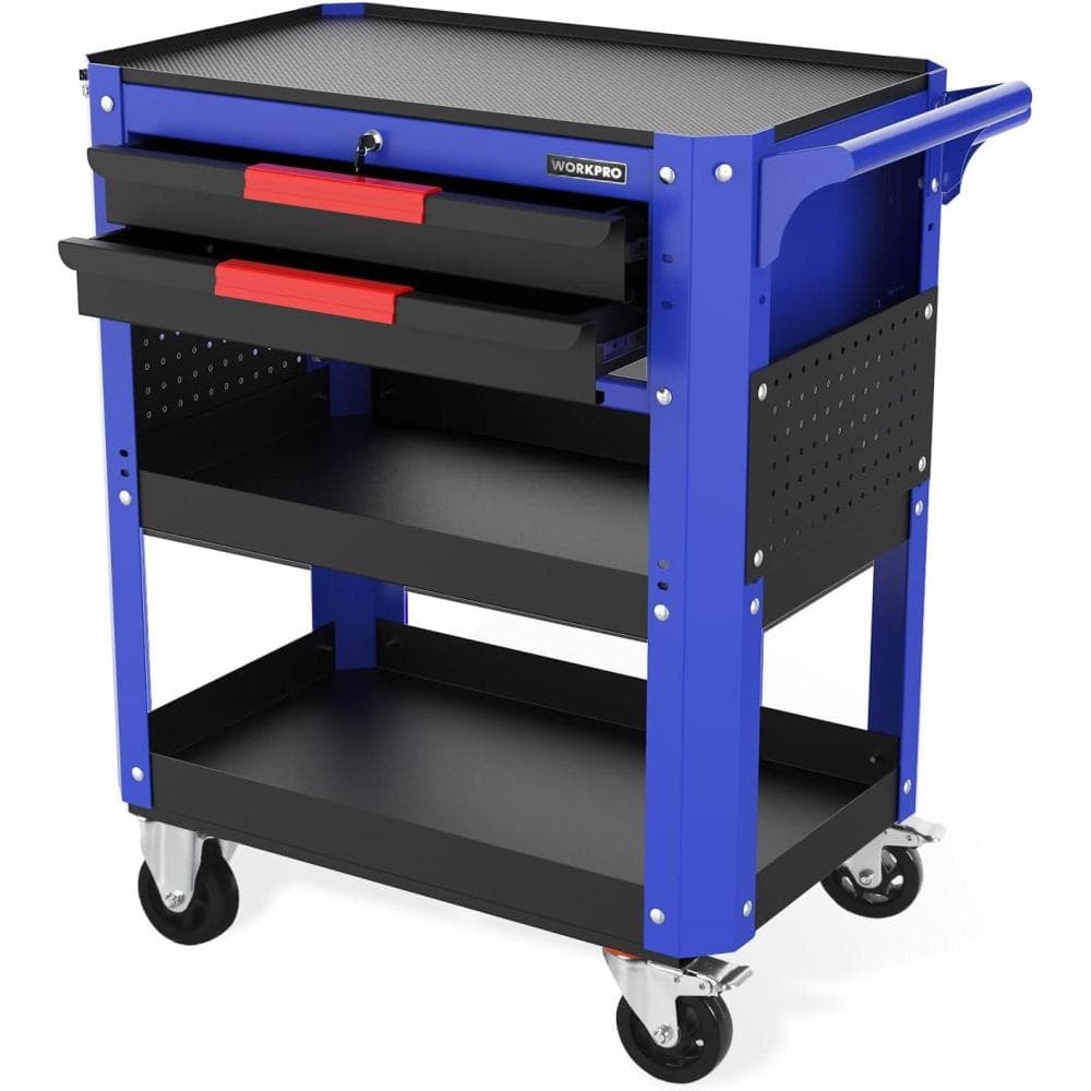 WORKPRO 28” Rolling Tool Cart, Premium 2-Drawer Utility Cart, Heavy ...