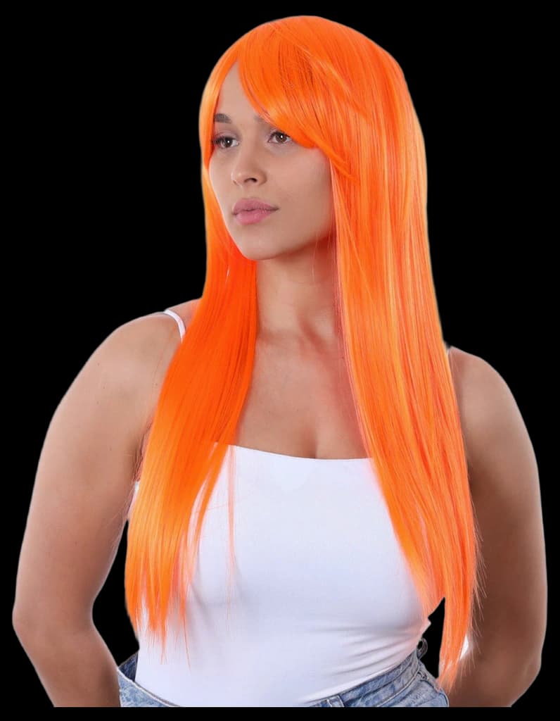 Glamourama Wig - Neon Orange - Adults Fancy Dress Wigs (each ...