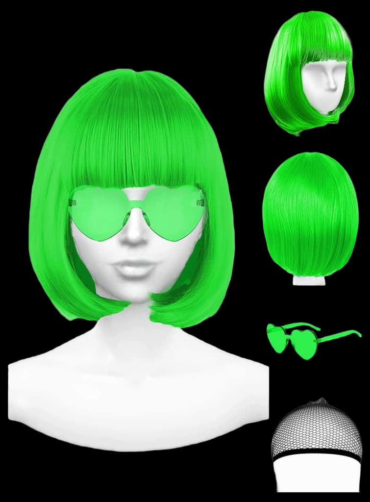 Neon Green Bob Wig With Fringe | Lime Green Coloured Party Supplies ...