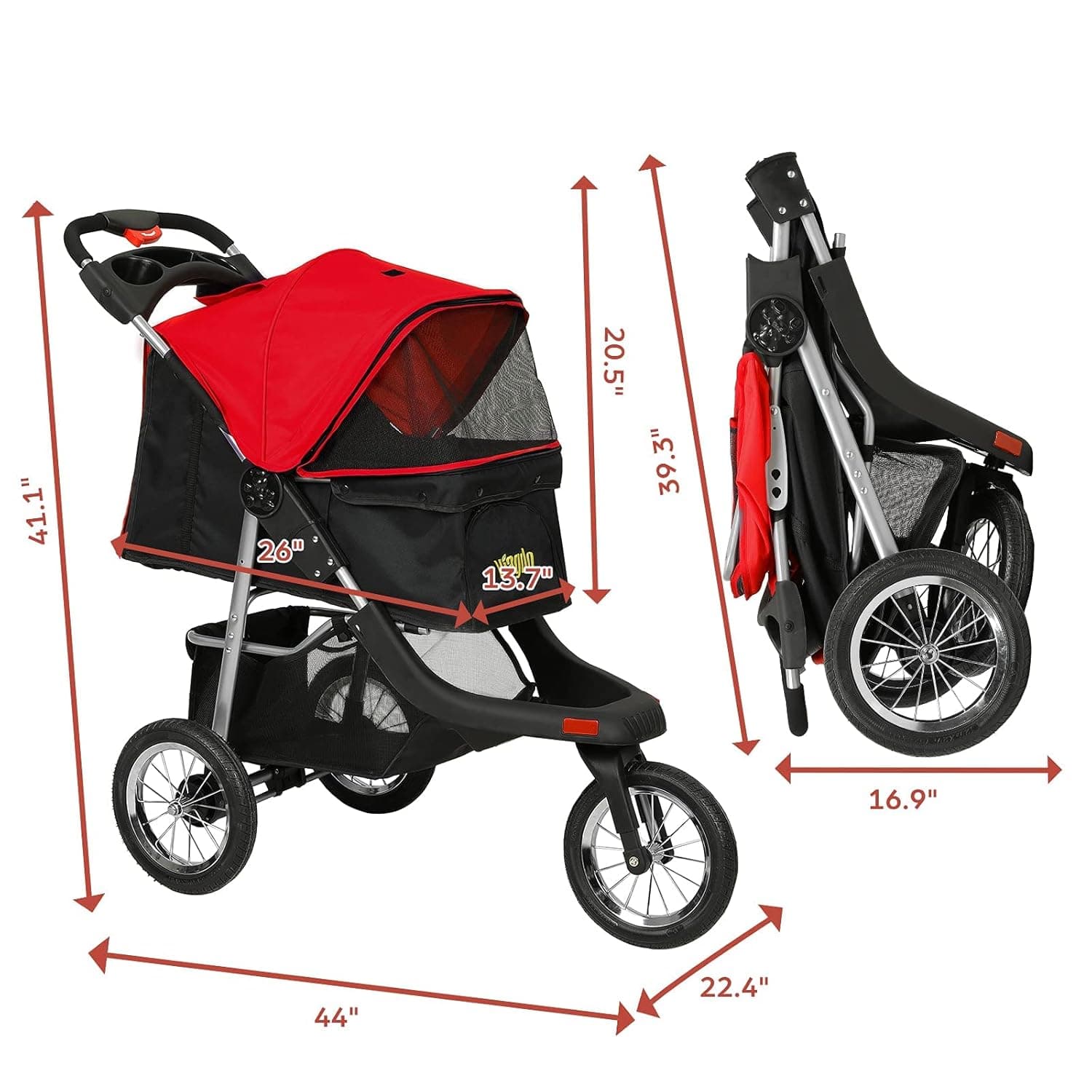 VIAGDO Premium Heavy Duty Pet Stroller for Small Medium Dogs & Cats, 3 ...