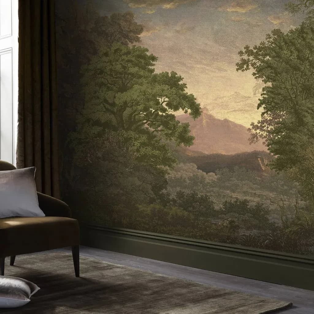 Graham & Brown | Wall Mural - Sketch Forest Morning Bespoke Mural Green ...