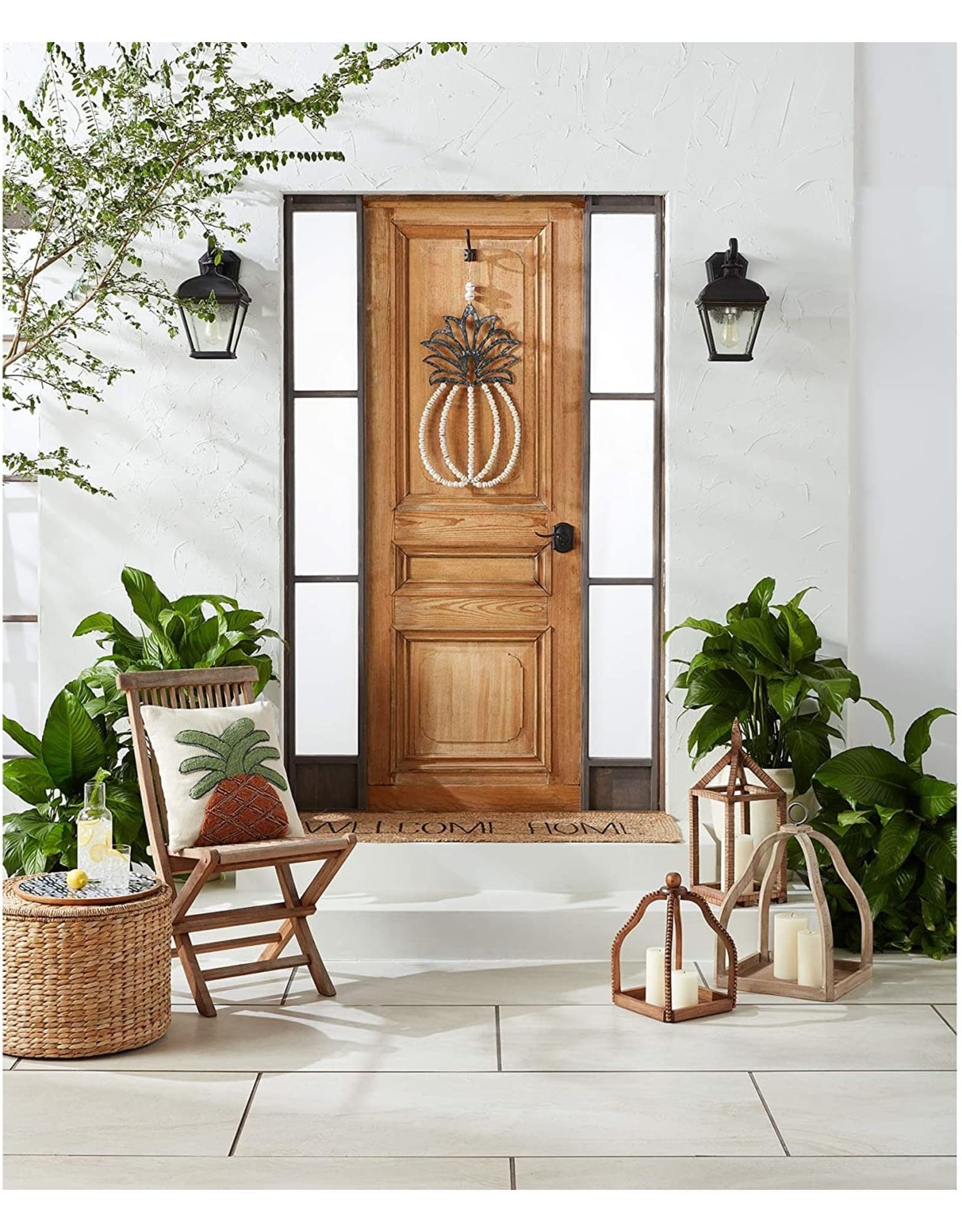 Mud Pie Home Decor Welcome Pineapple Door Hanger Beaded Wood W Tin Top ...