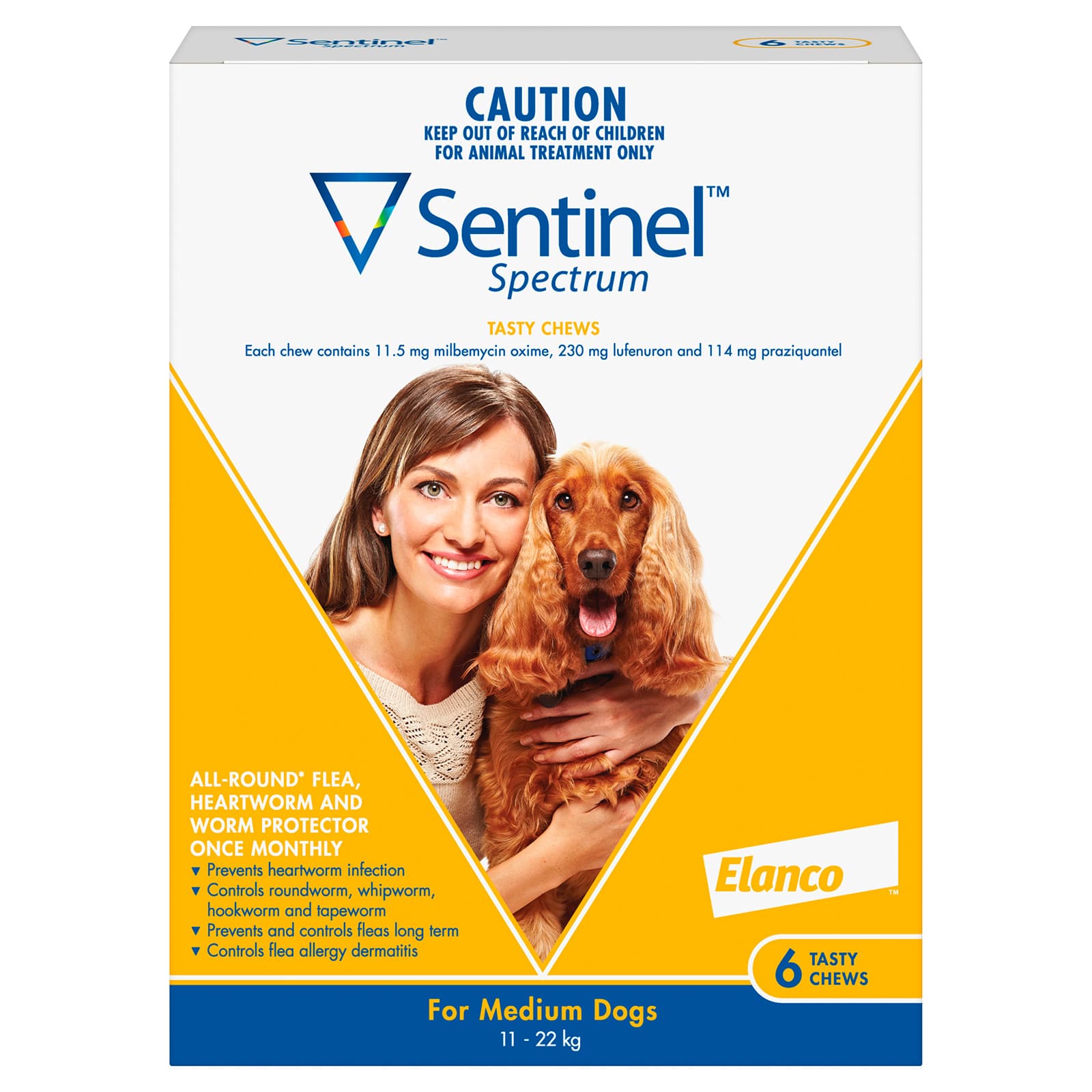 Sentinel Spectrum For Dogs 11-22kg Yellow 6 Pack - $137.28