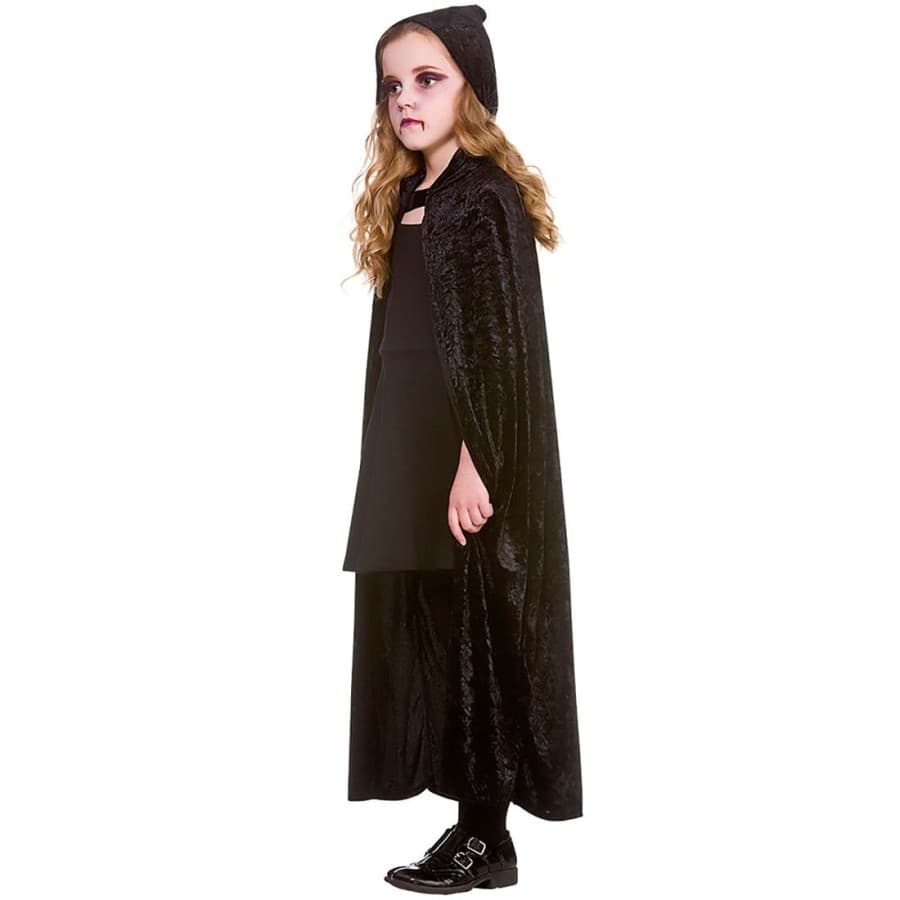 Deluxe Velvet Hooded Cape Black Witch Wizard Fan... | Cazaar