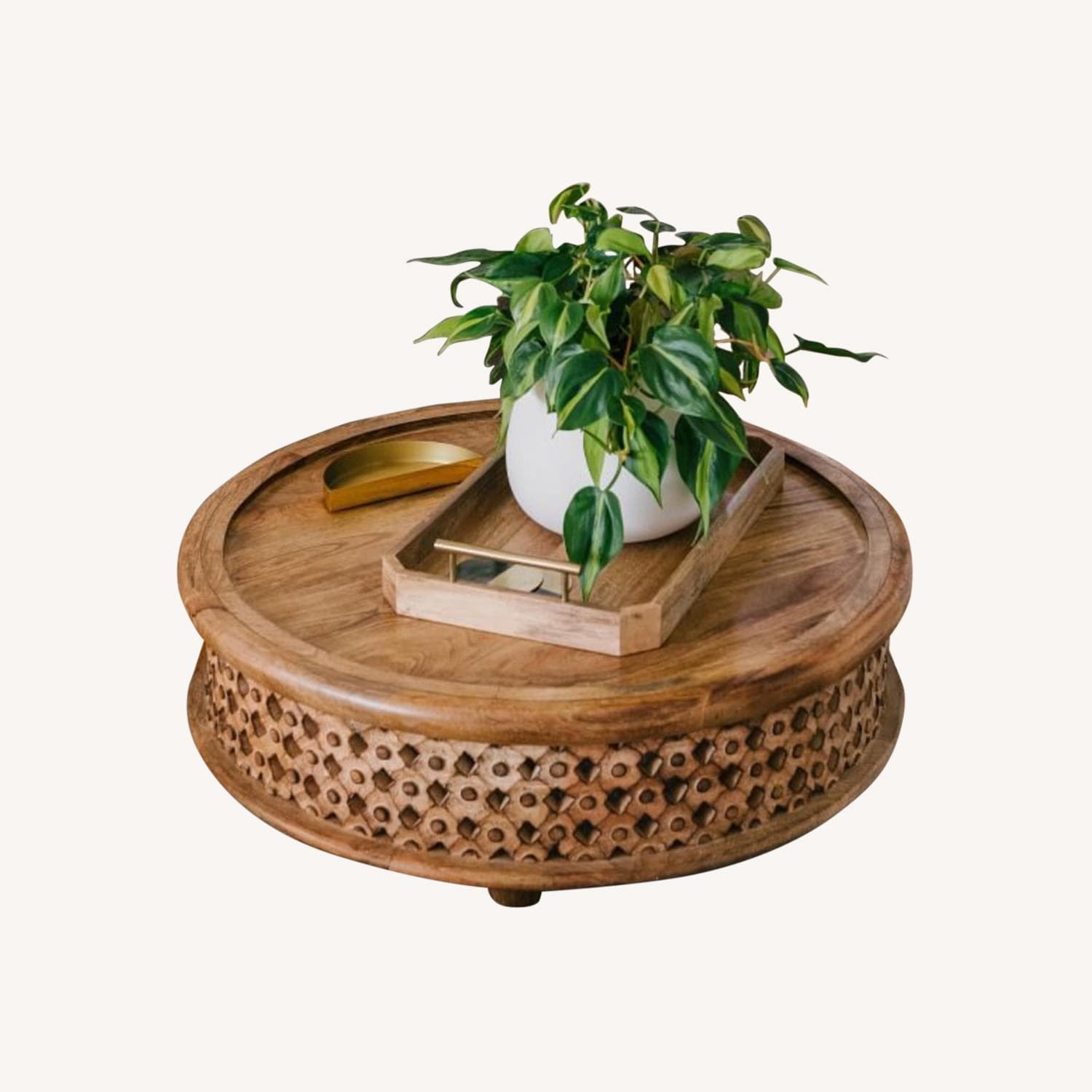 West Elm Carved Wood Coffee Table Raw Mango - AptDeco