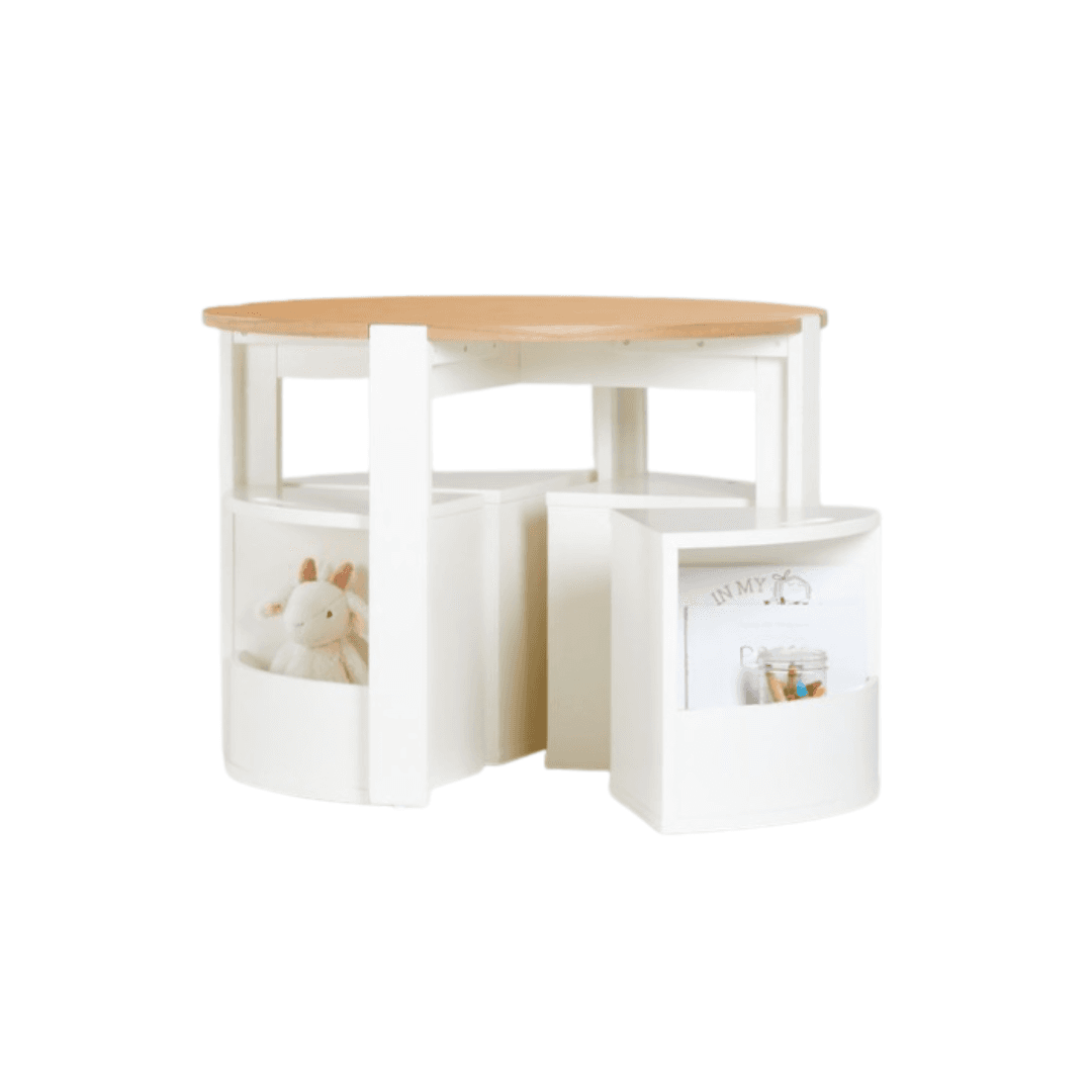 Nesting White and Natural Kids Play Table and Chairs Set + Reviews ...