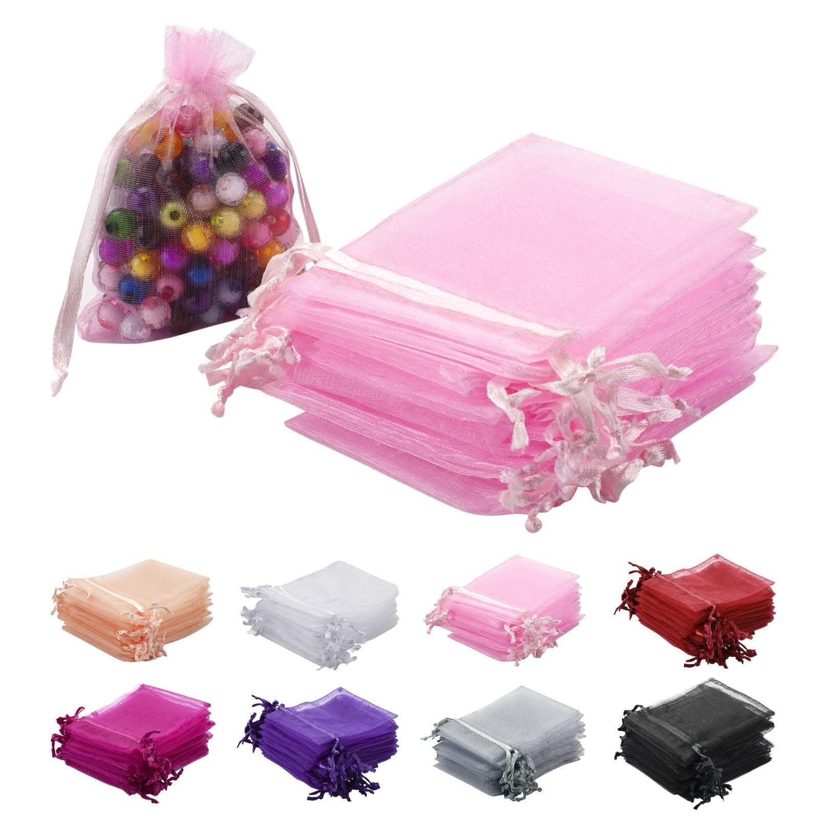 100PCS Pink Organza Bags 2x3 Inch Sheer Drawstring Gift Bags Jewelry ...