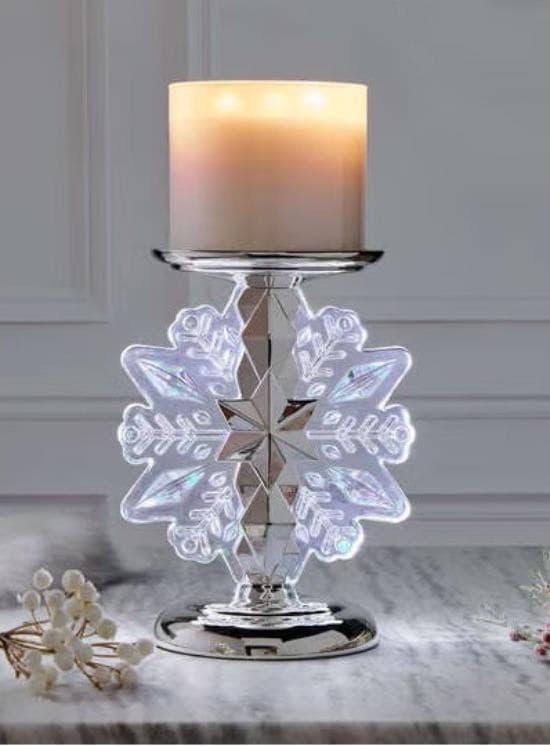 Bath & Body Works Snowflake Light Up Pedestal 3-Wick Candle Holder LED ...