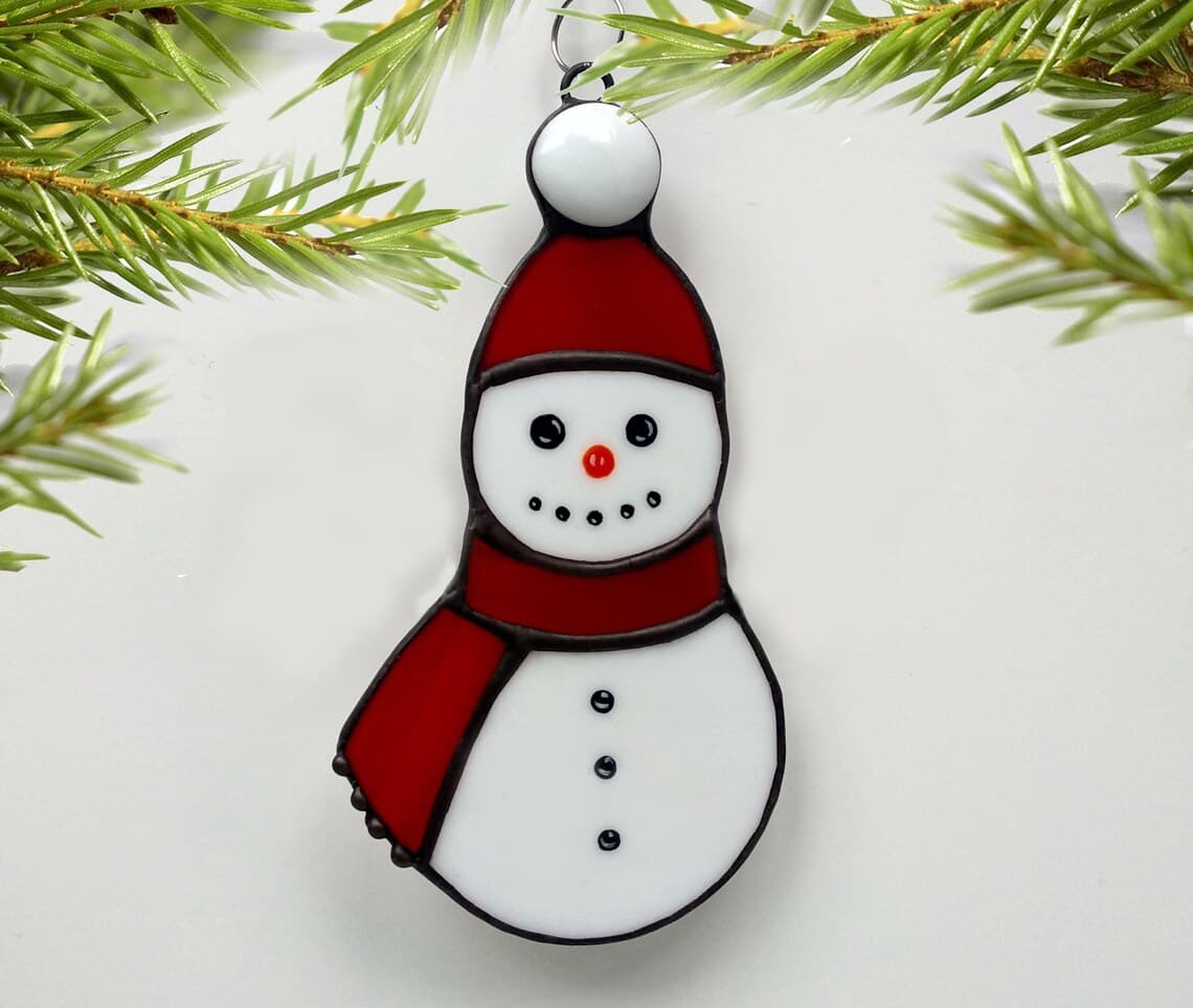 Glass Snowman Christmas Decor Snowman Ornament Snowman Stained - Etsy