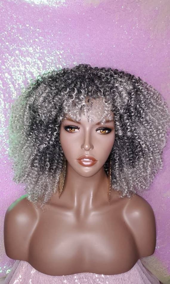 Wig 4C Curly Afro Kinky Twist Bangs Wig Afro Corkscrew Hair Wig ...