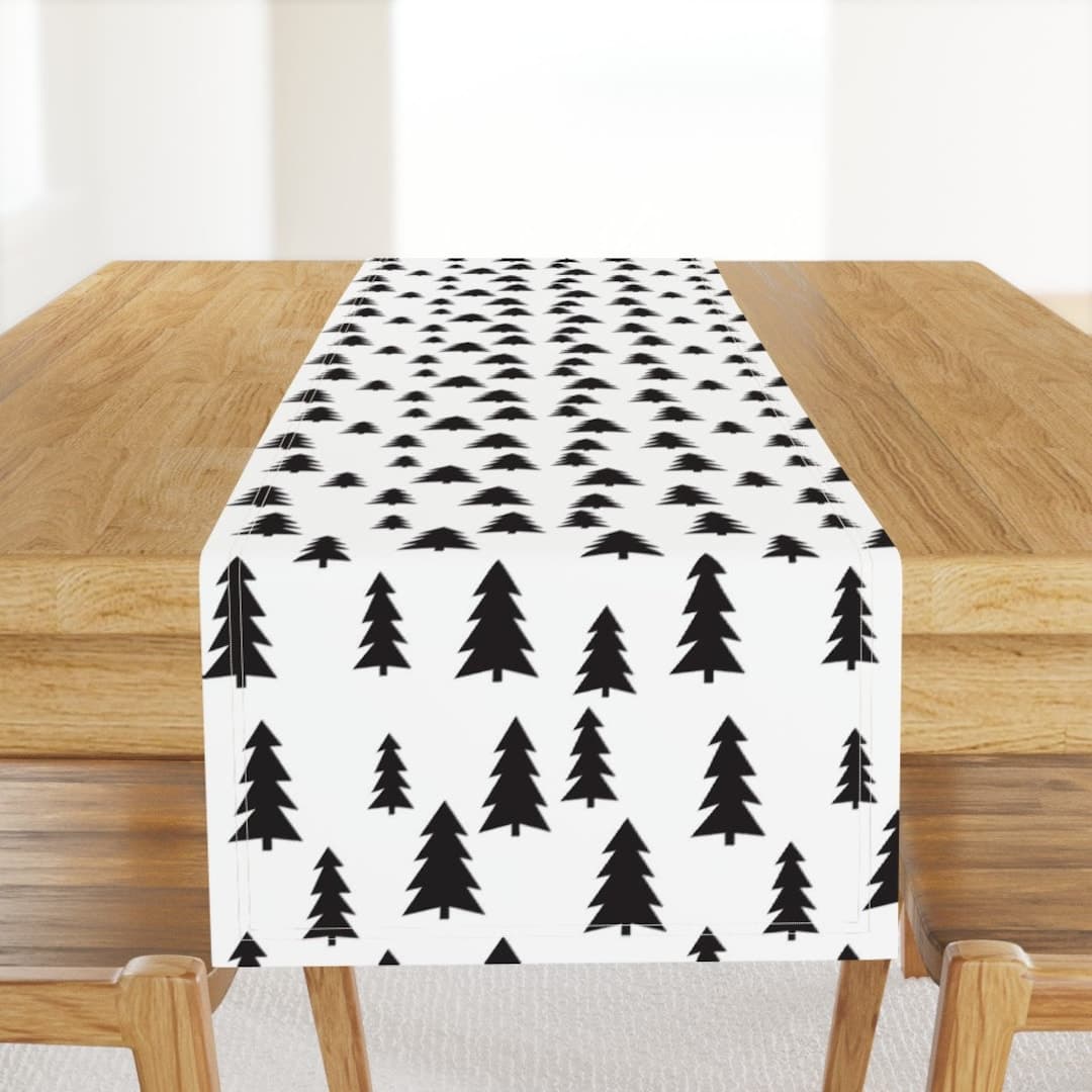 Christmas Tree Table Runner - Nordic Forest Fir Tree Woodland Cabin ...