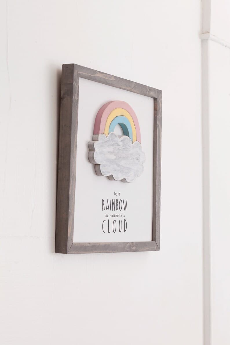 Rainbow & Cloud Wall Art Inspirational Wooden Sign Handmade - Etsy