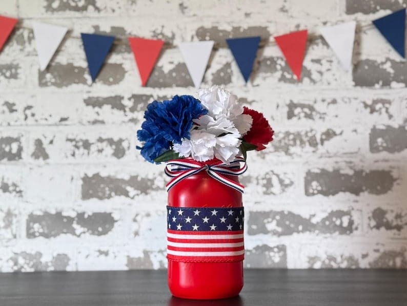 Large Patriotic Mason Jar Centerpiece Set, Quart Size 4th of July Decor ...