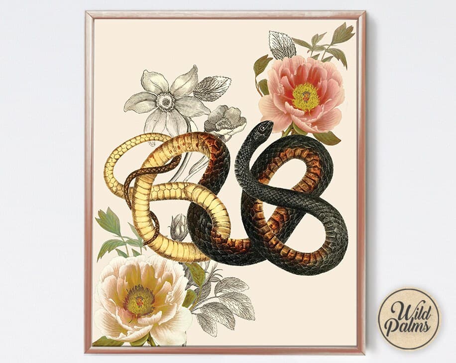 Floral Snake Art Print - Reptile Art - Botanical Floral - Home Decor ...
