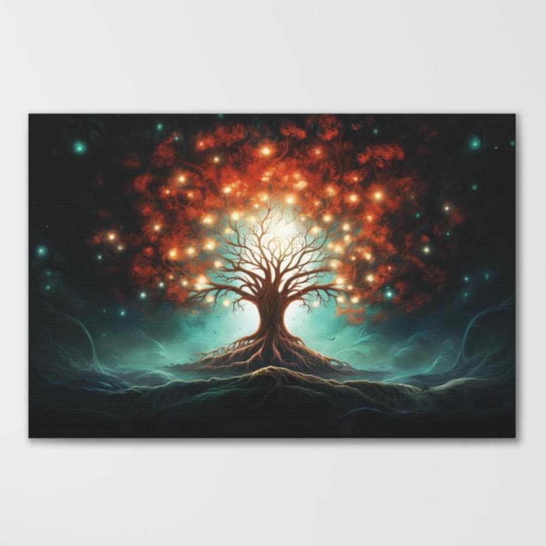 Tree of Life Art Print, Mystical Tree Canvas, Yggdrasil Painting ...