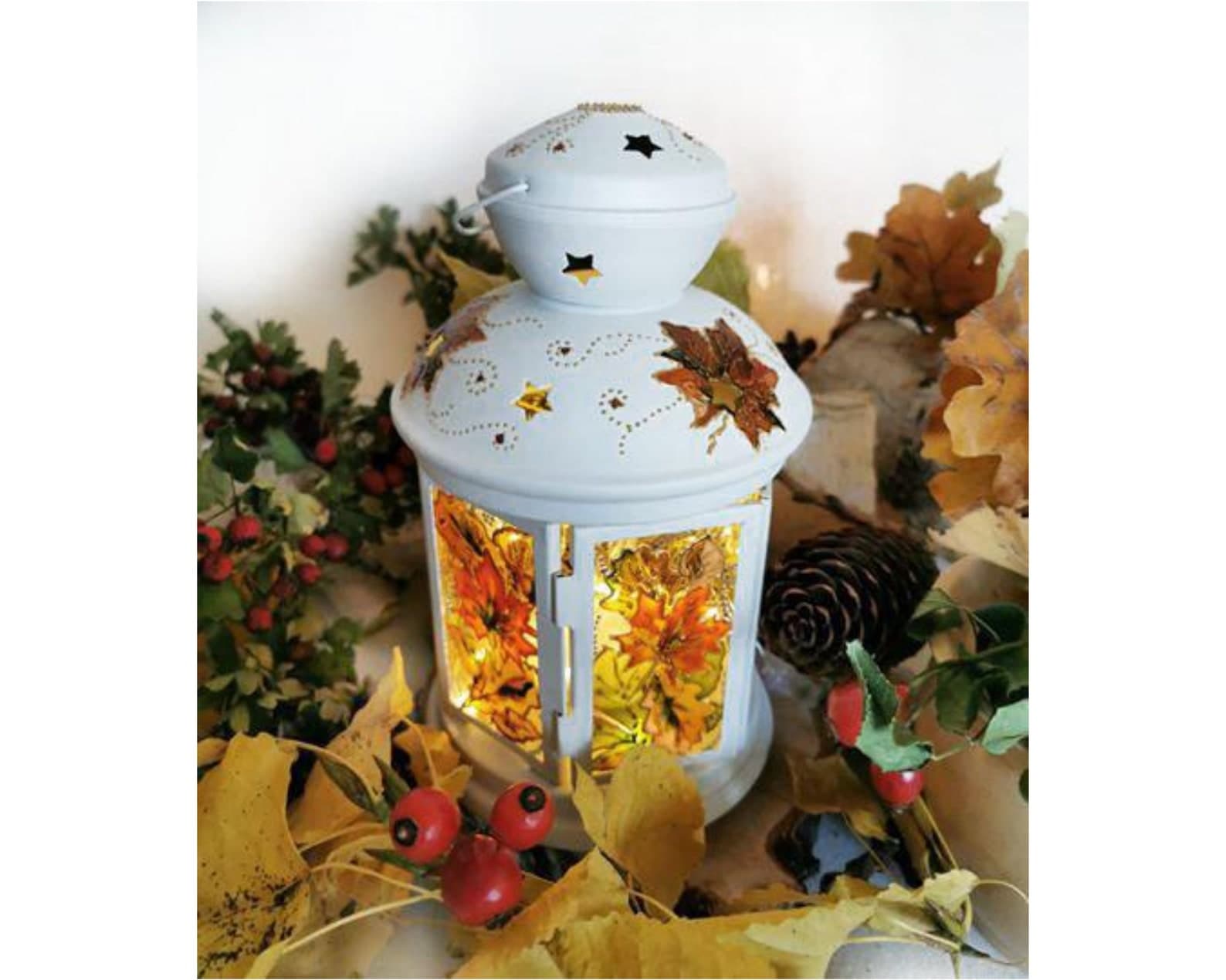 Golden Autumn Leaves Chestnuts Acorns Metal Lantern Tealight | Etsy