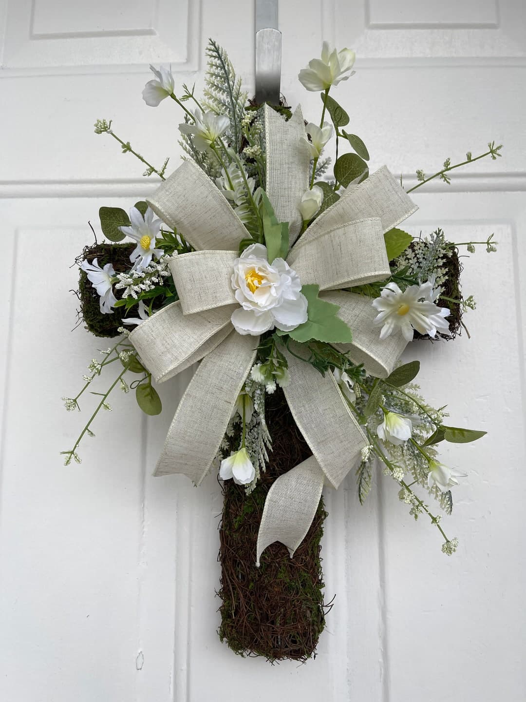 Easter Cross Wreath for Front Door, Easter Small Moss Cross Adorned ...