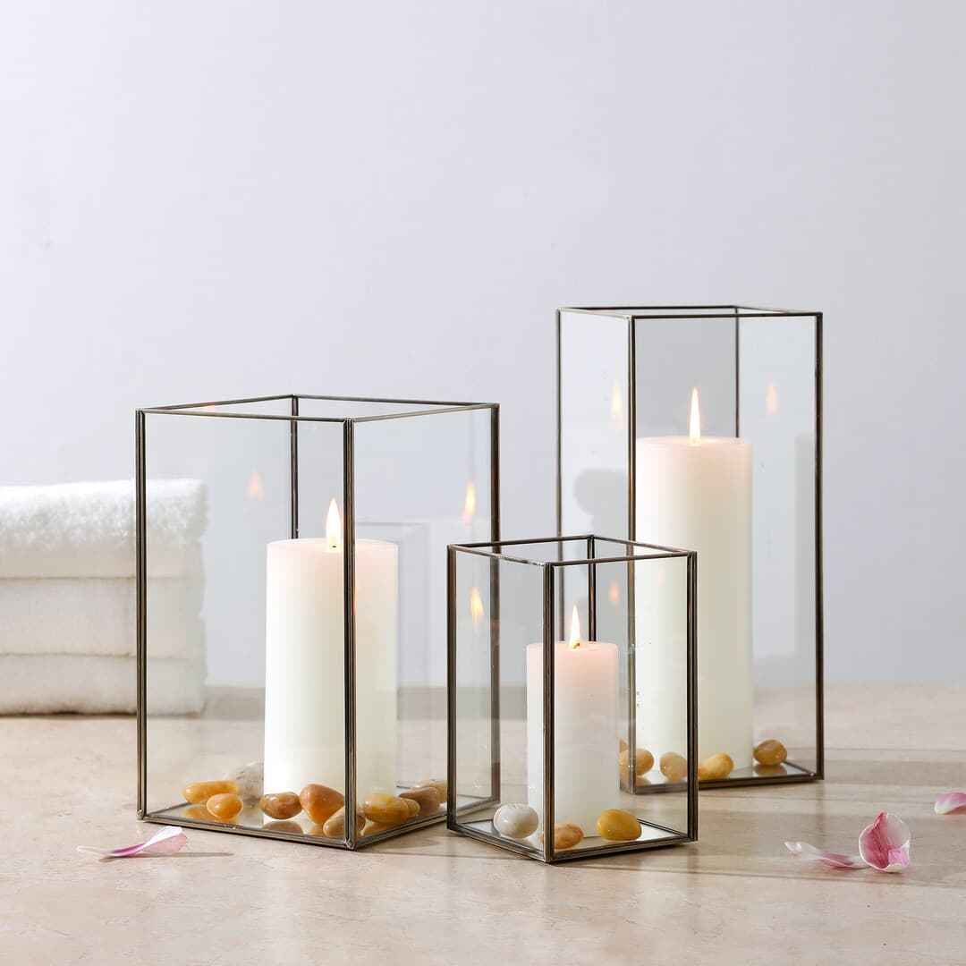 Set of 3 Square Glass Hurricane Candle Holders - Etsy