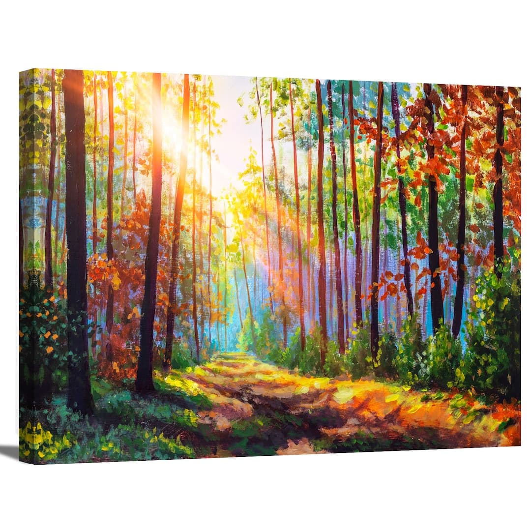 Path in Autumn Forest Trees Sunlight Nature Colorful Landscape Painting ...