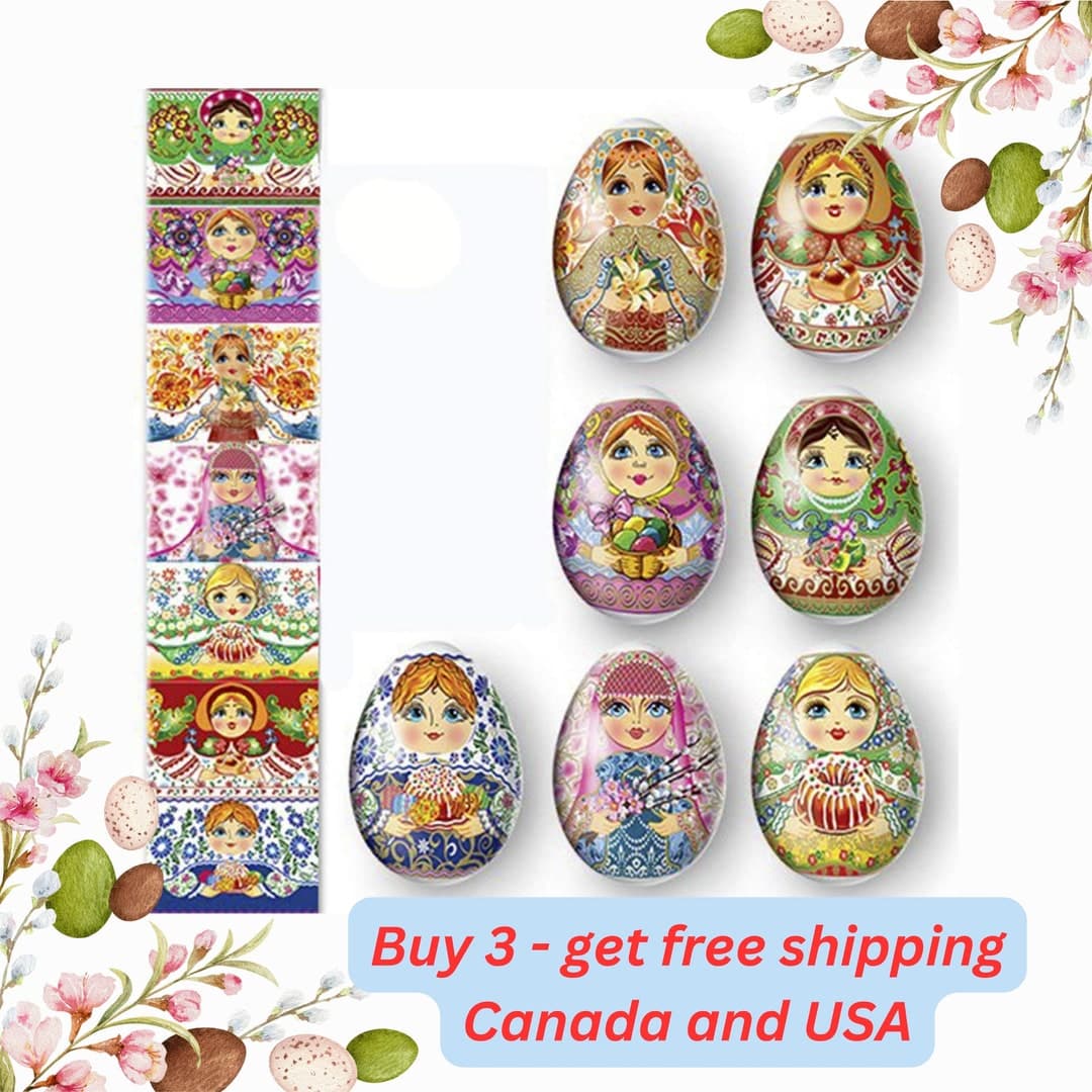 Easter Eggs Shrink Wrap Sleeves for 7 Matryoshka Eggs, Pysanky Faberge ...