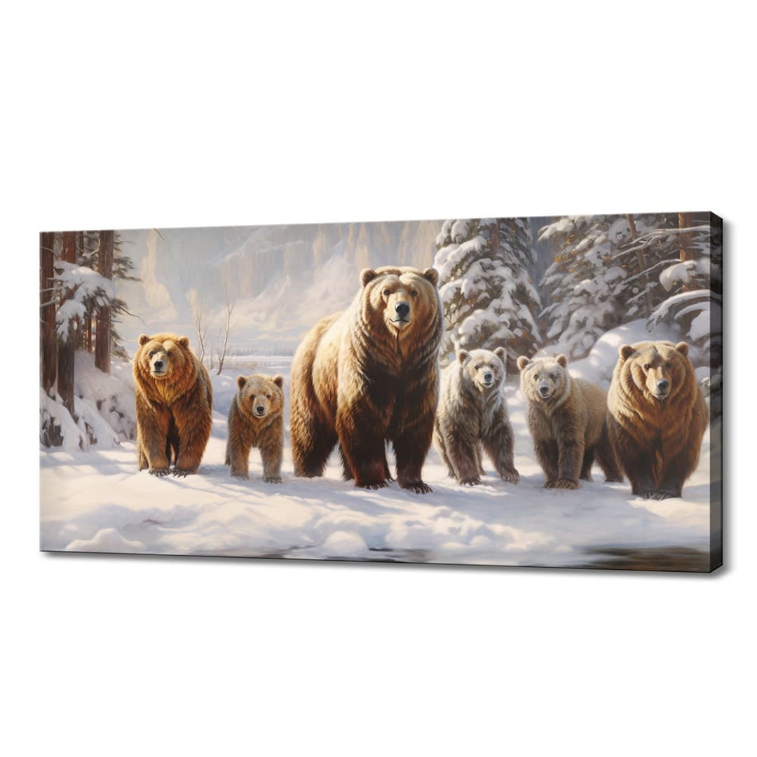 Bear Family in the Snowy Forest Canvas Print Art | Gift for Bear Lover ...