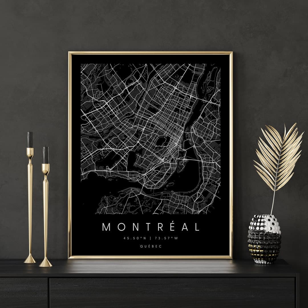 Montreal Quebec, Digital Art Map, Digital Print Poster, Black and White ...