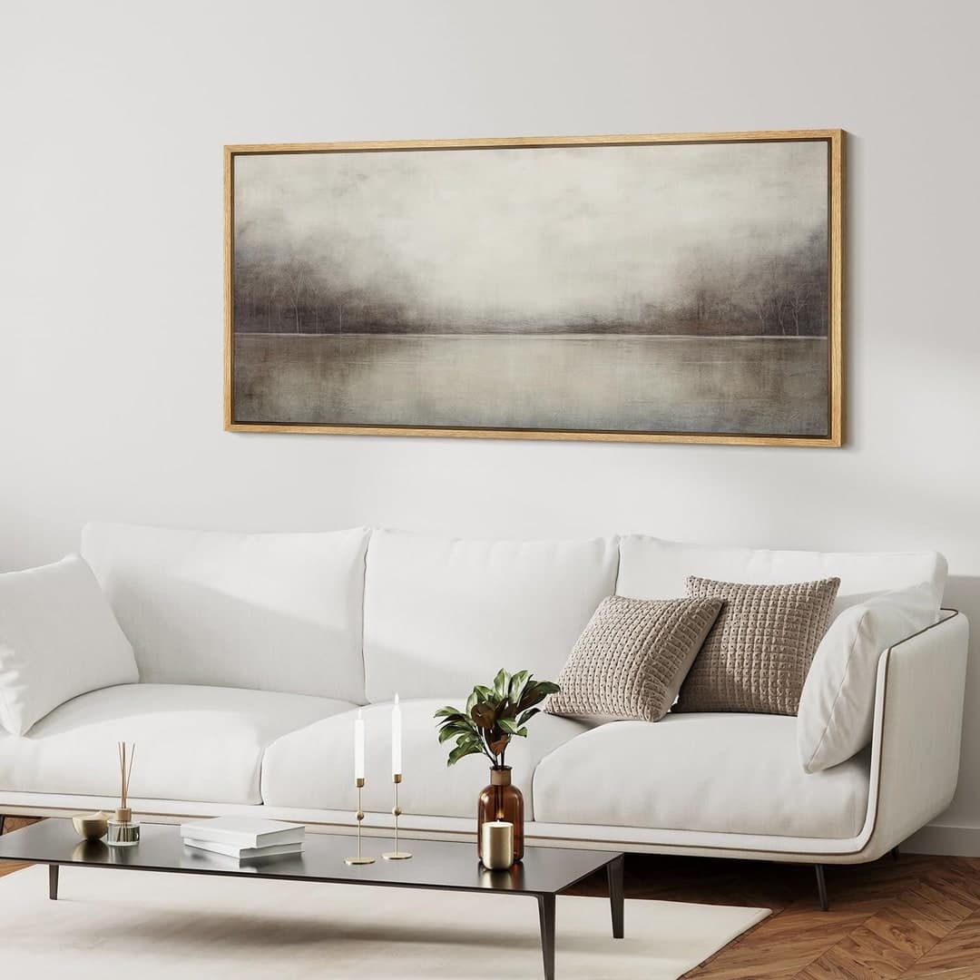 Framed Canvas Wall Art Abstract Lake Landscape Prints Panoramic Large ...